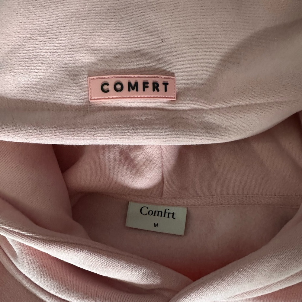 Soft Light Pink Pullover Hoodie with Subtle Chest Logo - Picture 2 of 2